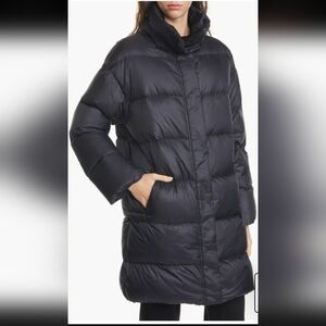 Eileen Fisher Funnel Neck Down Puffer Jacket Coat Black Xl